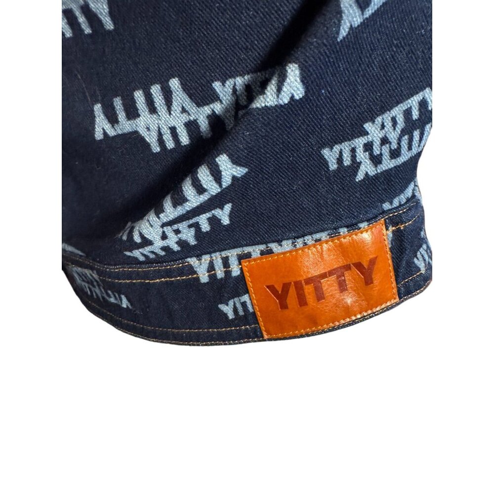 Yitty Womens Cropped Denim Jacket With Allover Logo Print & Button Front - Picture 10 of 12